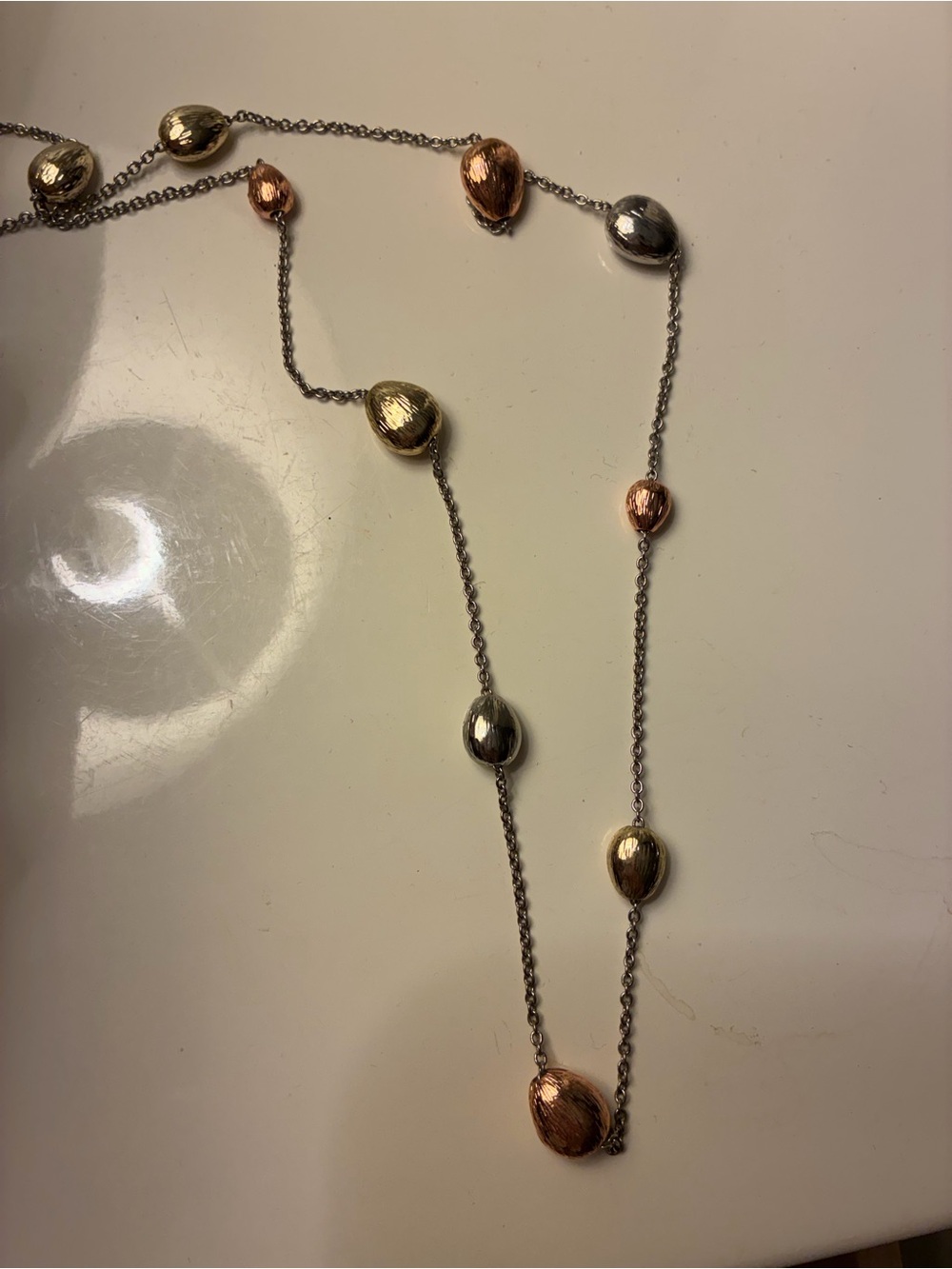 Tri-Tone Teardrop Station Necklace - Women Jewelry